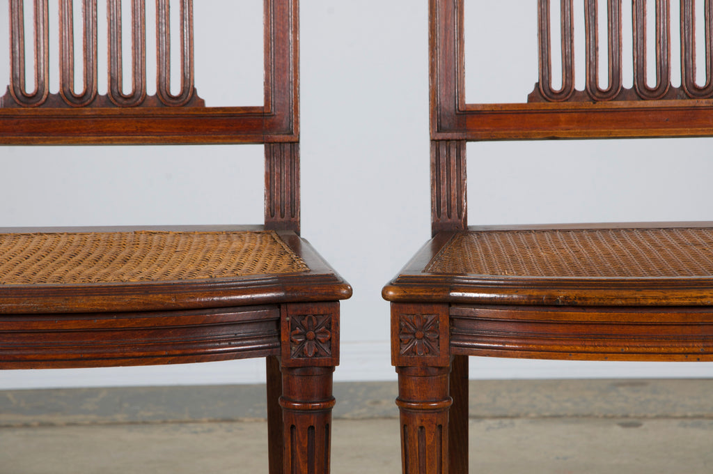 Antique French Louis XVI Style Maple Dining Chairs W/ Cane Seats - Set of 6