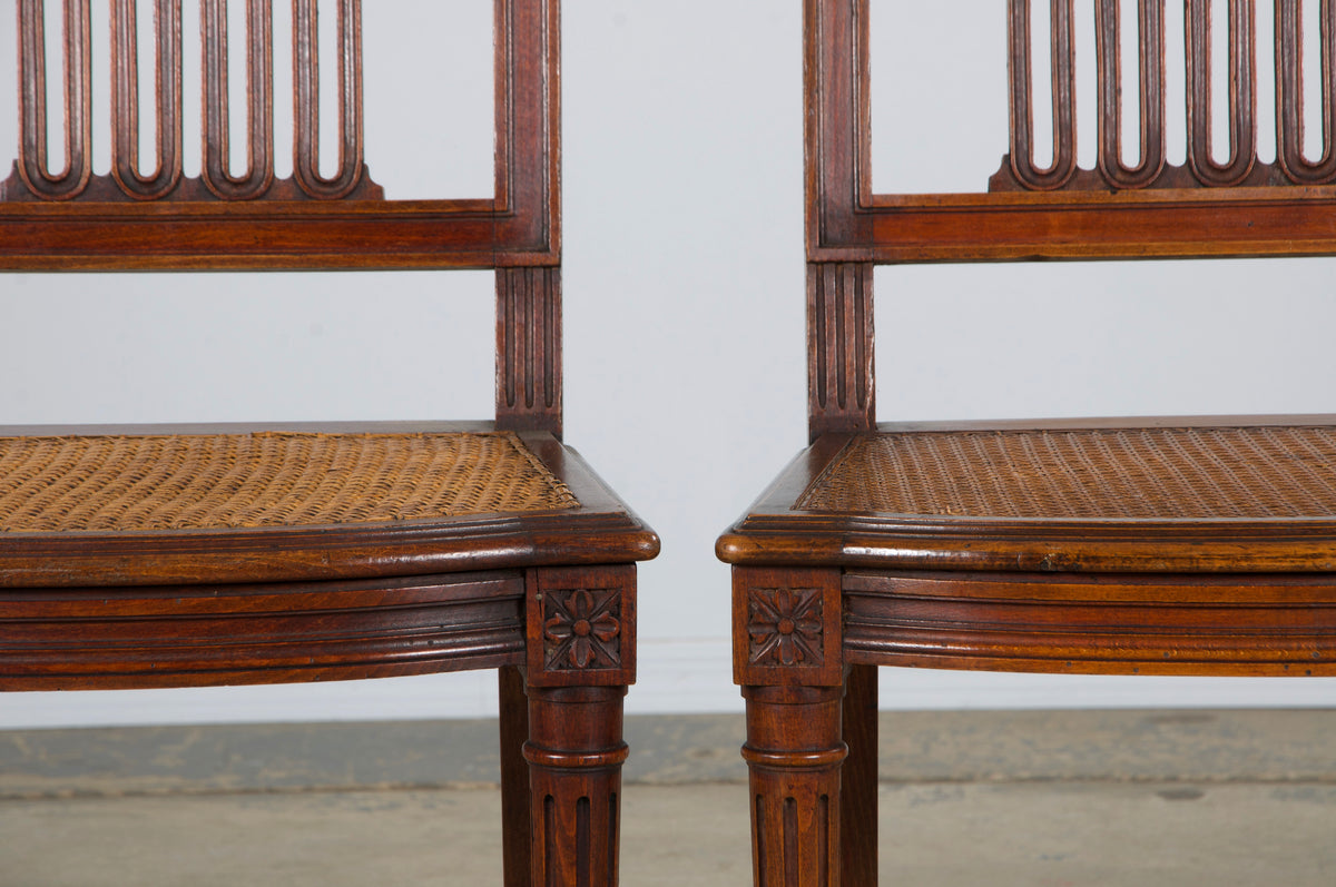 Antique French Louis XVI Style Maple Dining Chairs W/ Cane Seats - Set of 6
