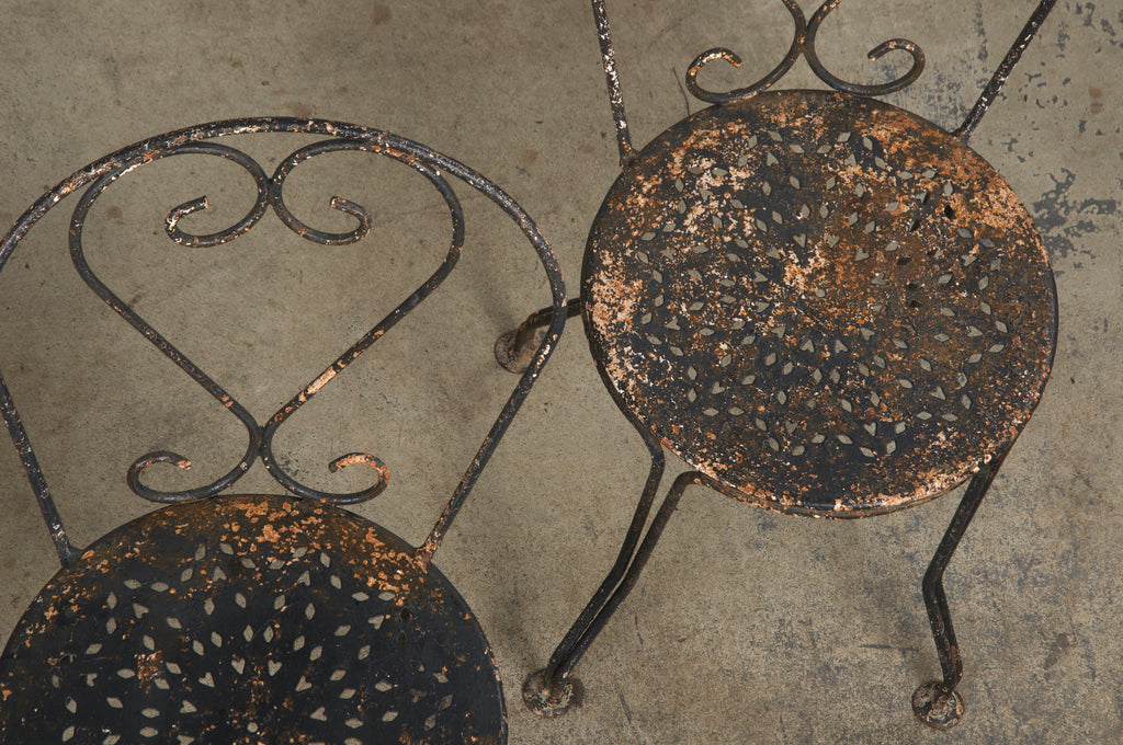 Antique French Art Nouveau Black Wrought Iron Painted Garden Set