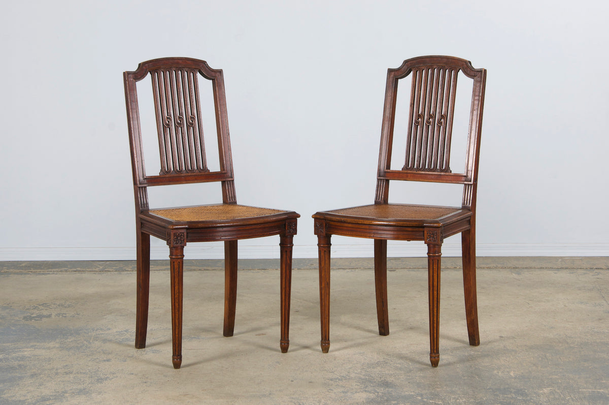 Antique French Louis XVI Style Maple Dining Chairs W/ Cane Seats - Set of 6