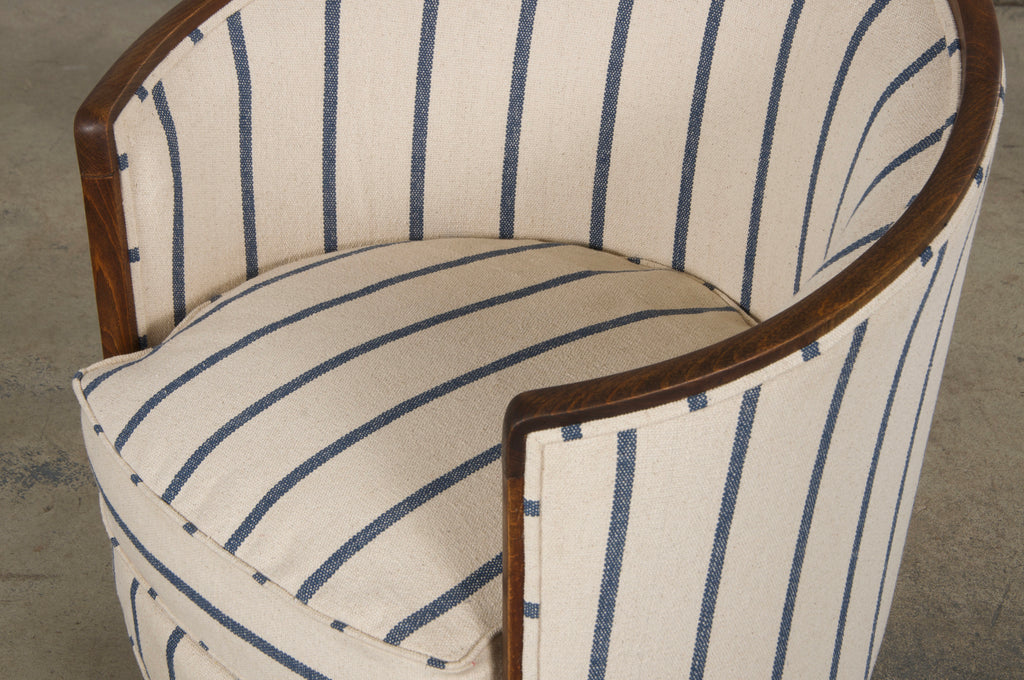 1930s French Art Deco Maple Tub Chairs in Striped Fabric - A Pair