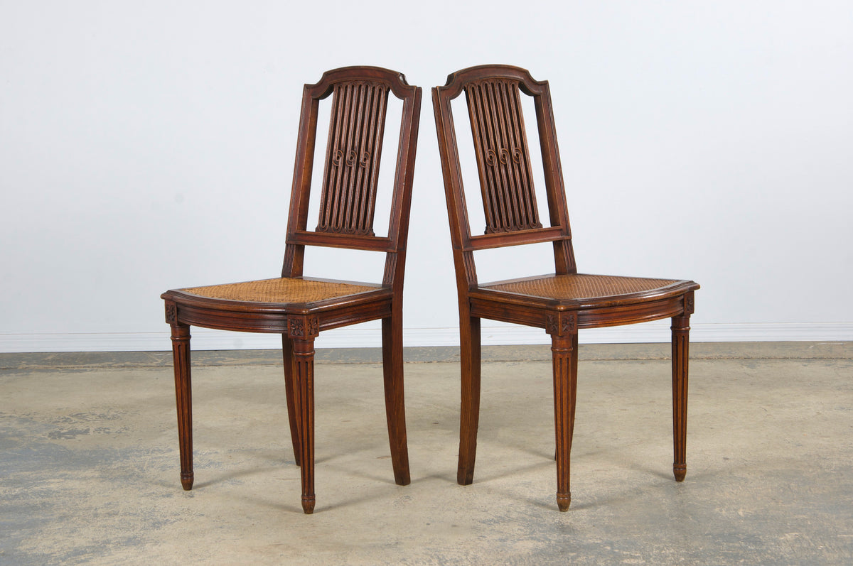 Antique French Louis XVI Style Maple Dining Chairs W/ Cane Seats - Set of 6