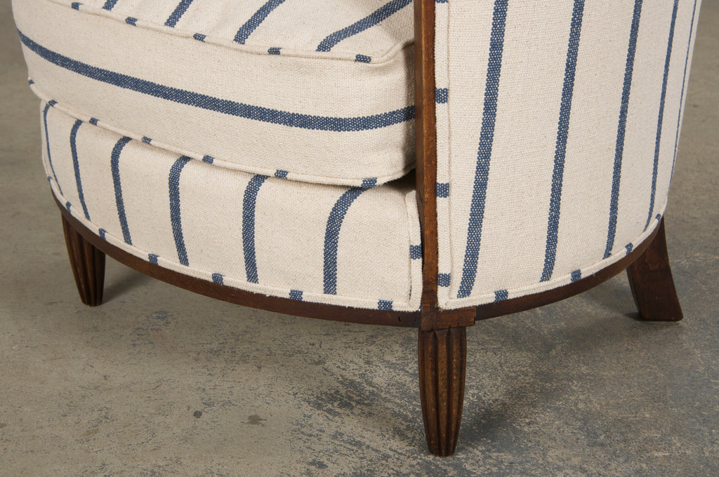 1930s French Art Deco Maple Tub Chairs in Striped Fabric - A Pair