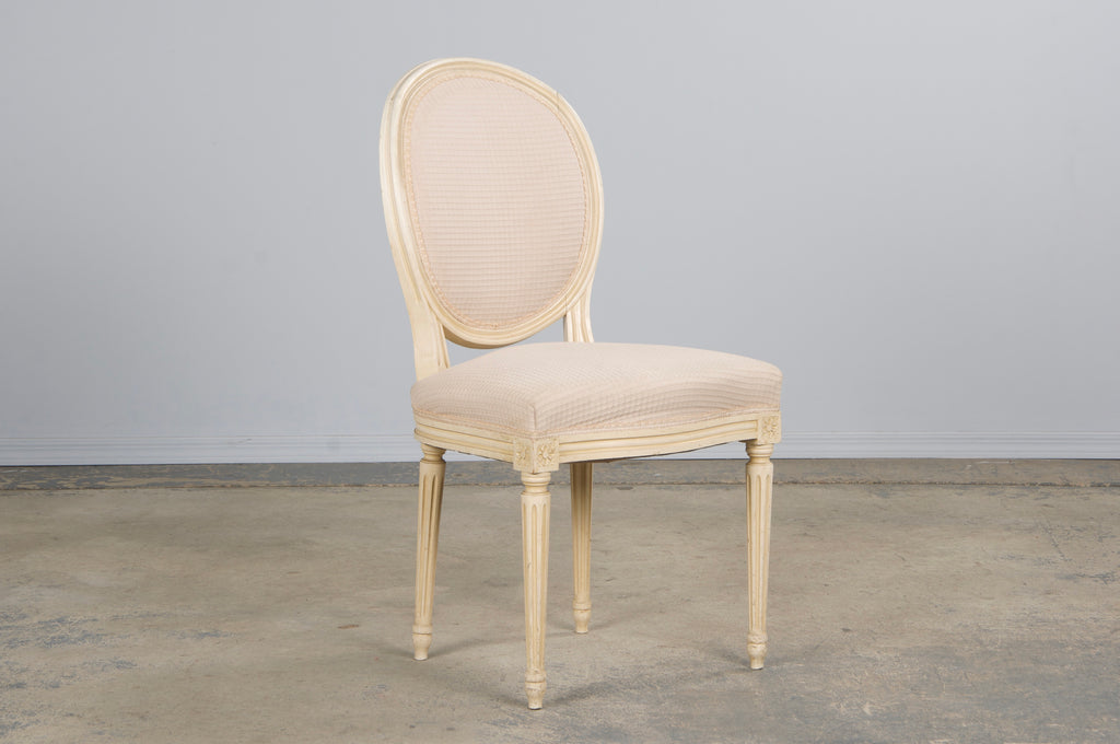 Antique French Louis XVI Style Painted Dining Chairs W/ Cream Fabric - Set of 6