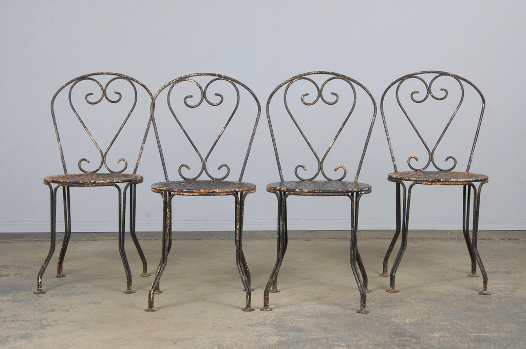 Antique French Art Nouveau Black Wrought Iron Painted Garden Set