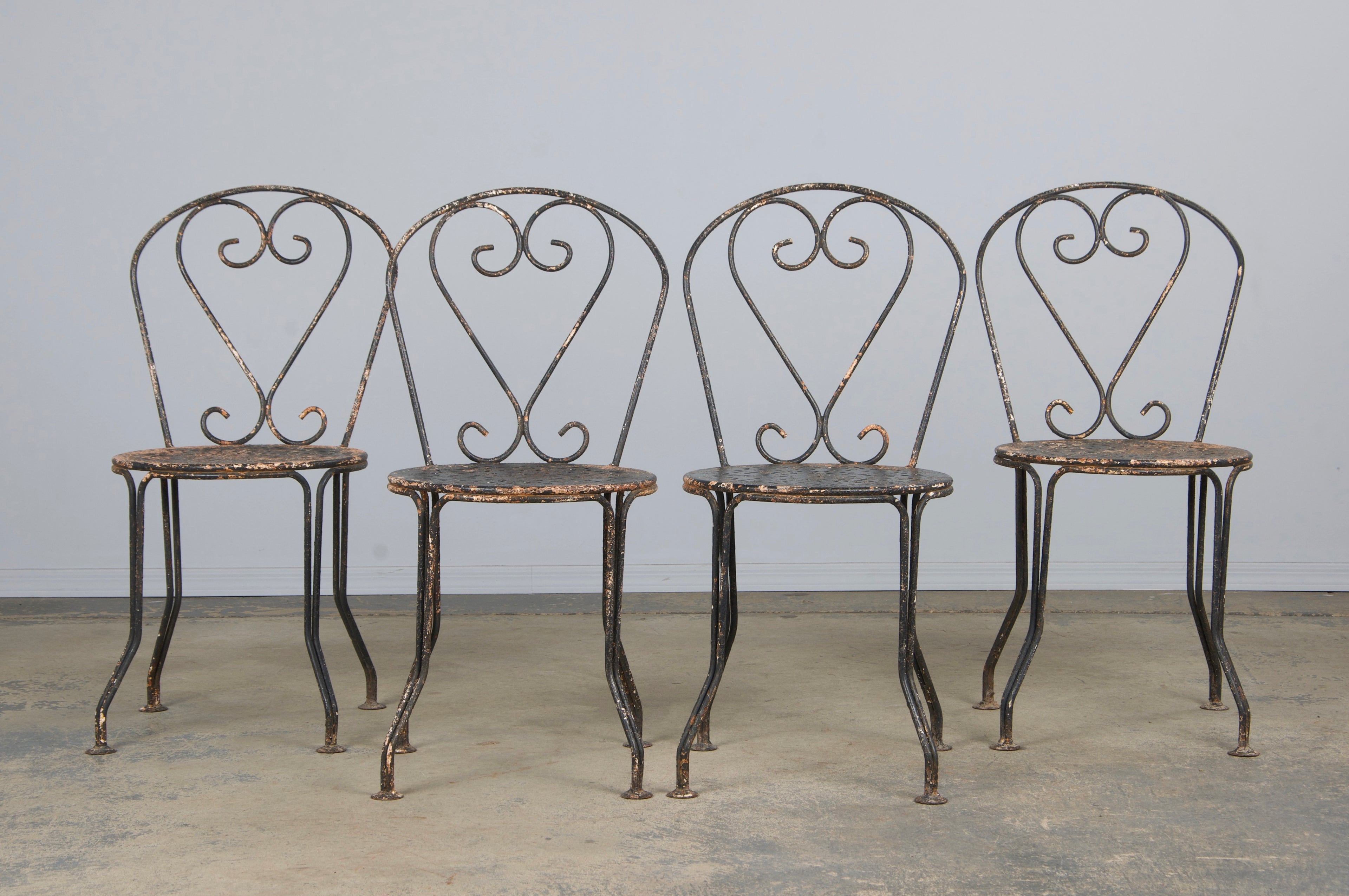 Antique French Art Nouveau Black Wrought Iron Painted Garden Set