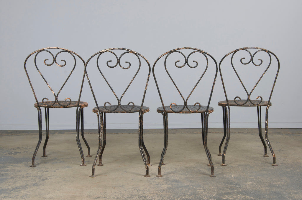 Antique French Art Nouveau Black Wrought Iron Painted Garden Set