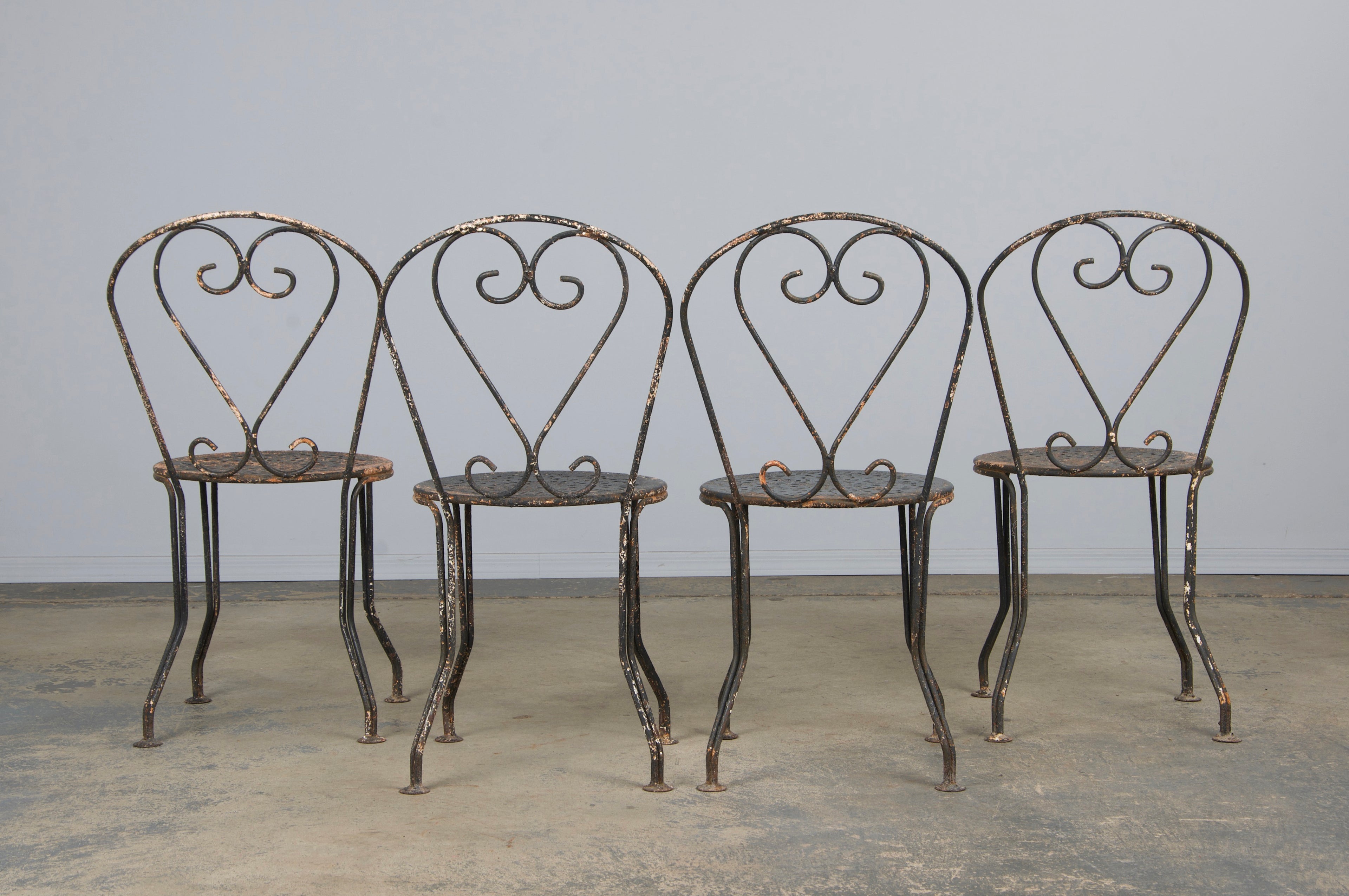 Antique French Art Nouveau Black Wrought Iron Painted Garden Set