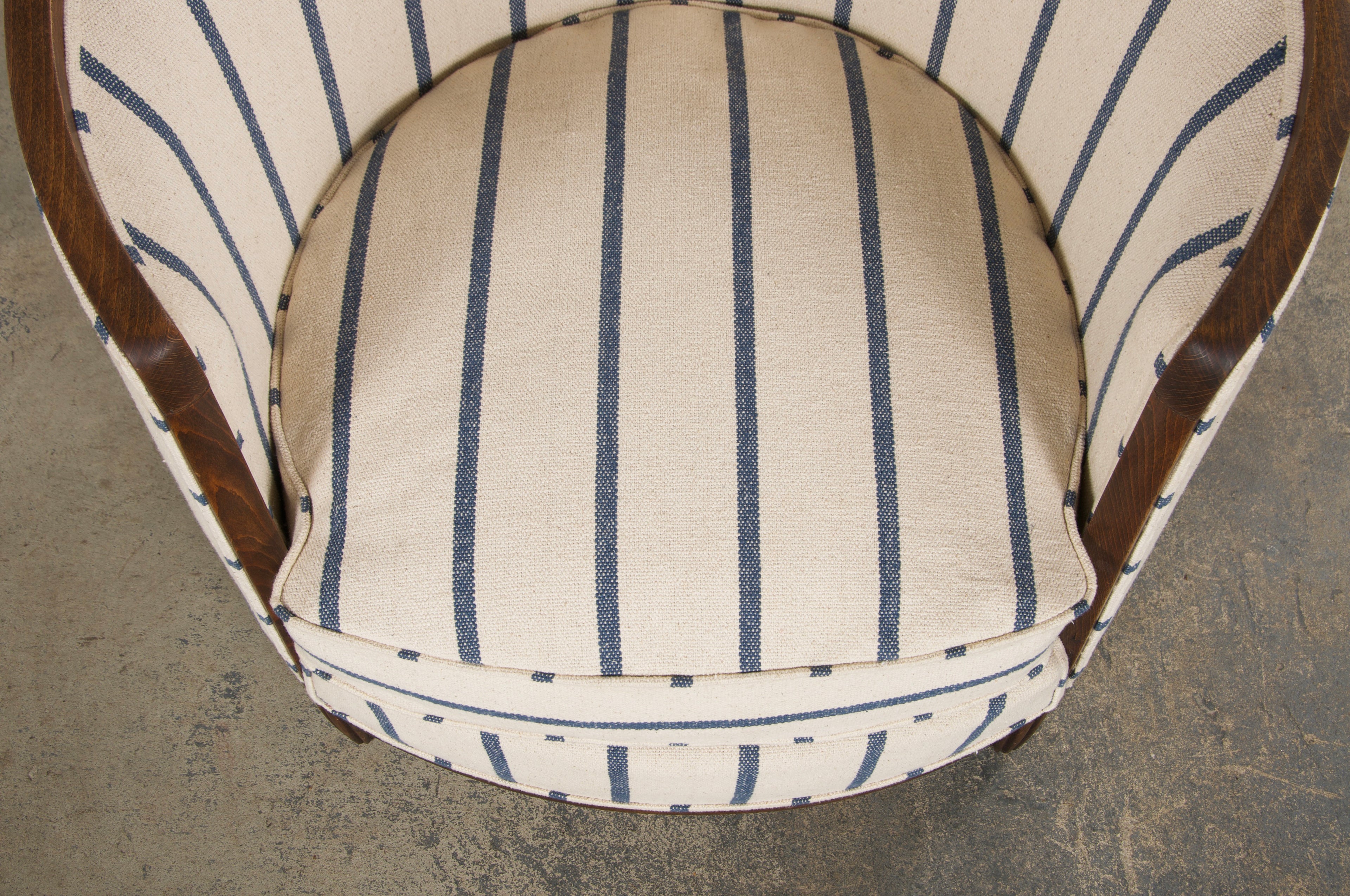 1930s French Art Deco Maple Tub Chairs in Striped Fabric - A Pair