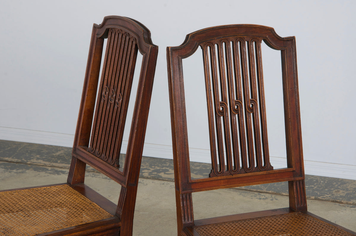 Antique French Louis XVI Style Maple Dining Chairs W/ Cane Seats - Set of 6