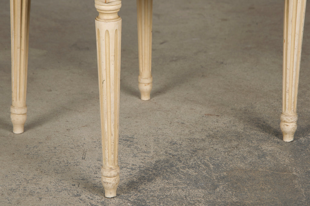 Antique French Louis XVI Style Painted Dining Chairs W/ Cream Fabric - Set of 6