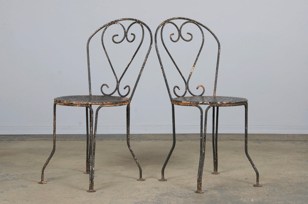 Antique French Art Nouveau Black Wrought Iron Painted Garden Set