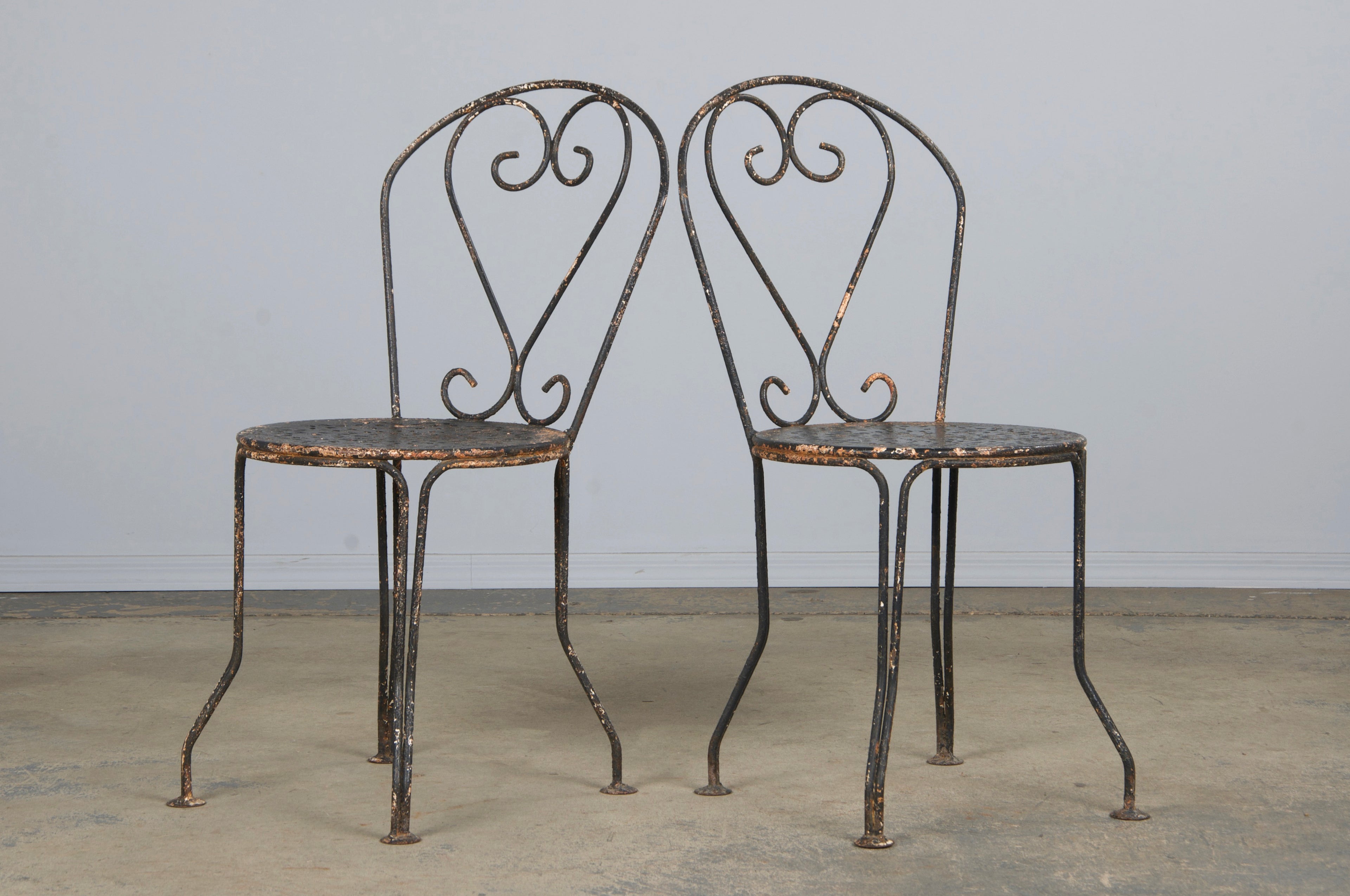 Antique French Art Nouveau Black Wrought Iron Painted Garden Set