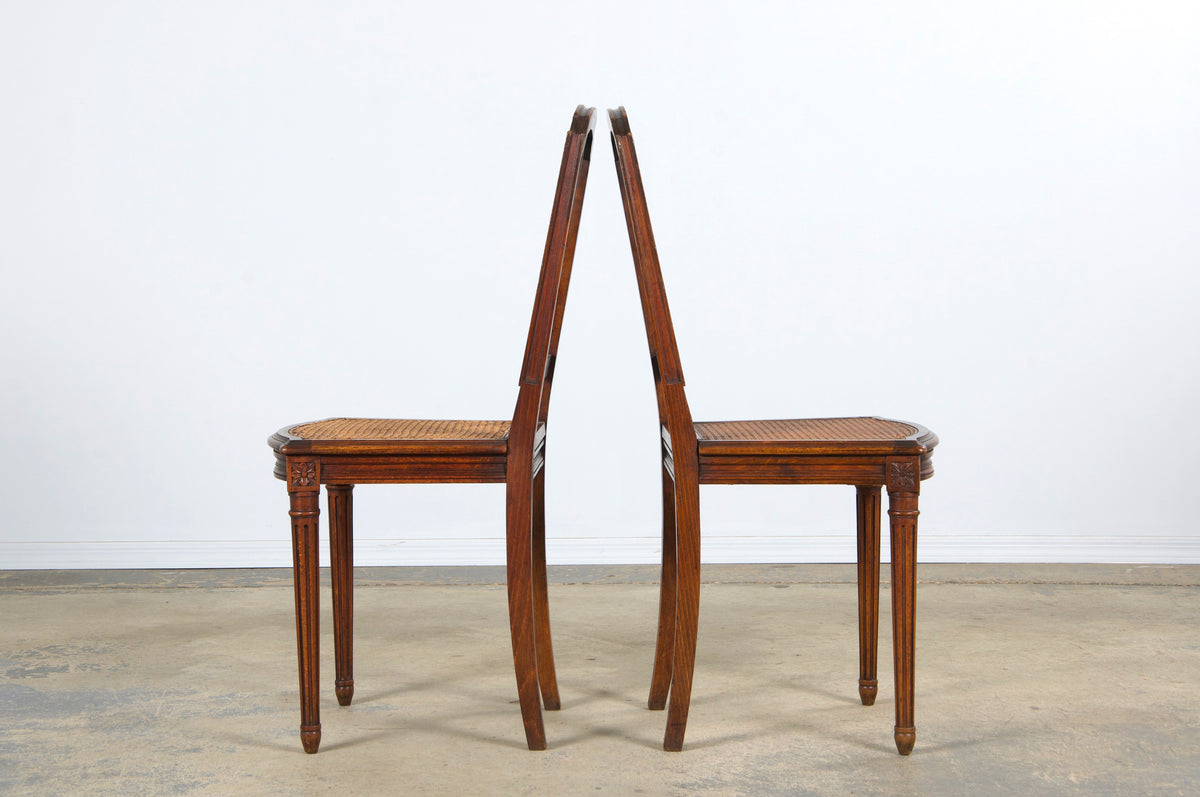 Antique French Louis XVI Style Maple Dining Chairs W/ Cane Seats - Set of 6
