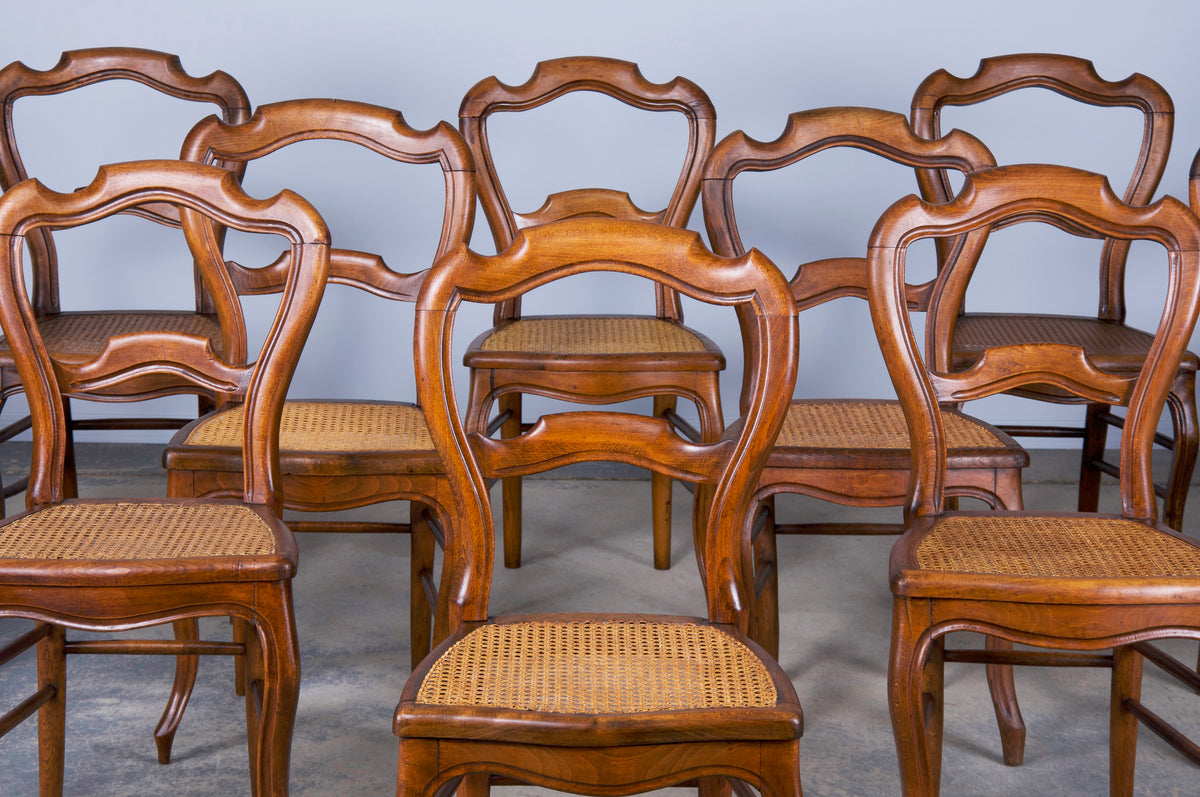 Antique Country French Louis Philippe Style Provincial Maple Dining Chairs W/ Cane Seats - Set of 12