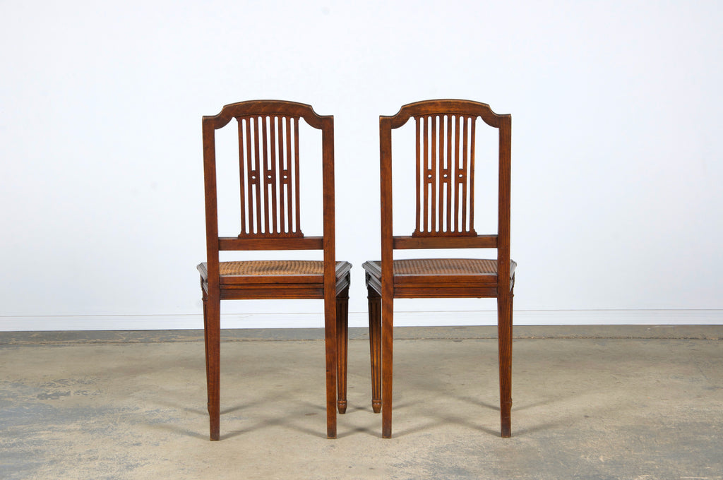 Antique French Louis XVI Style Maple Dining Chairs W/ Cane Seats - Set of 6
