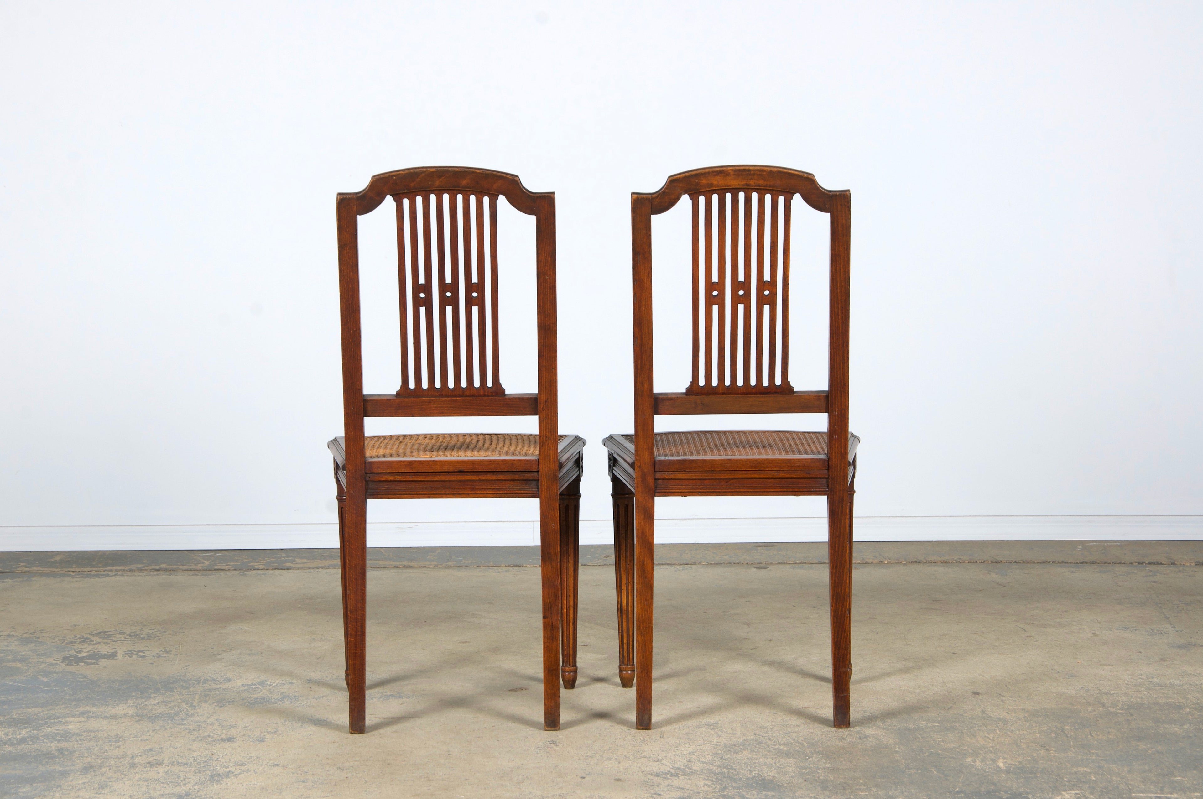 Antique French Louis XVI Style Maple Dining Chairs W/ Cane Seats - Set of 6