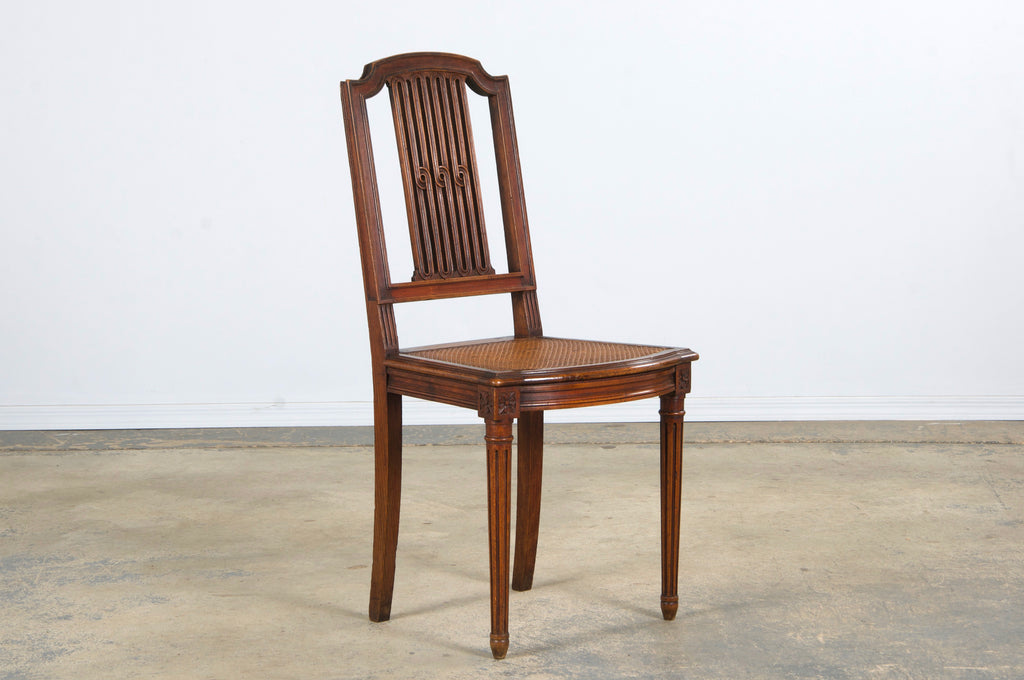 Antique French Louis XVI Style Maple Dining Chairs W/ Cane Seats - Set of 6