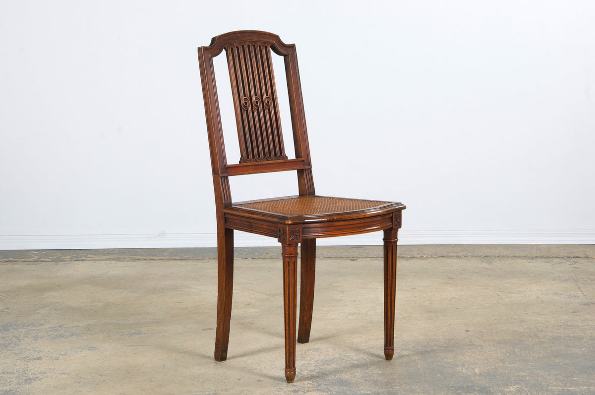 Antique French Louis XVI Style Maple Dining Chairs W/ Cane Seats - Set of 6