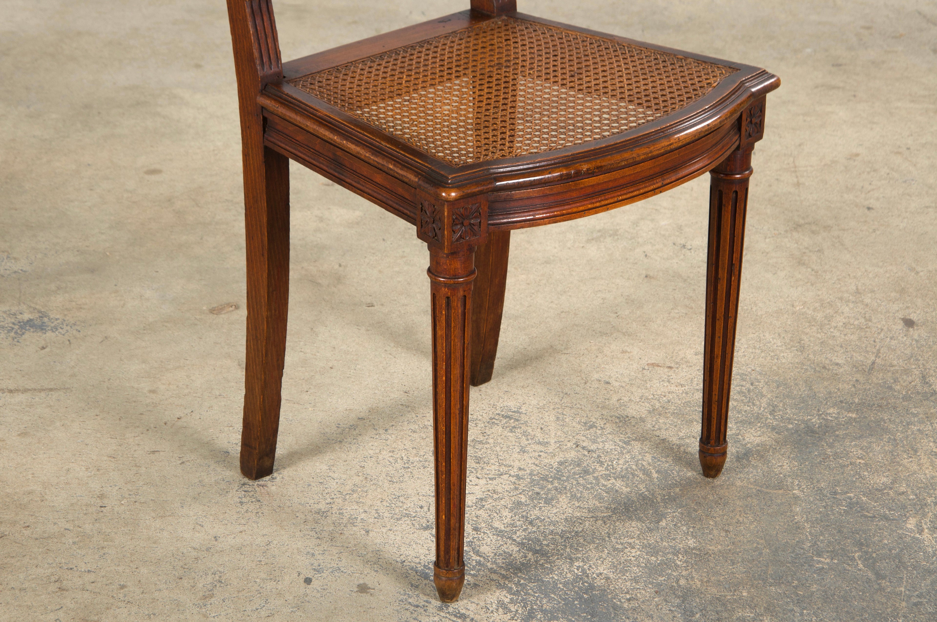 Antique French Louis XVI Style Maple Dining Chairs W/ Cane Seats - Set of 6