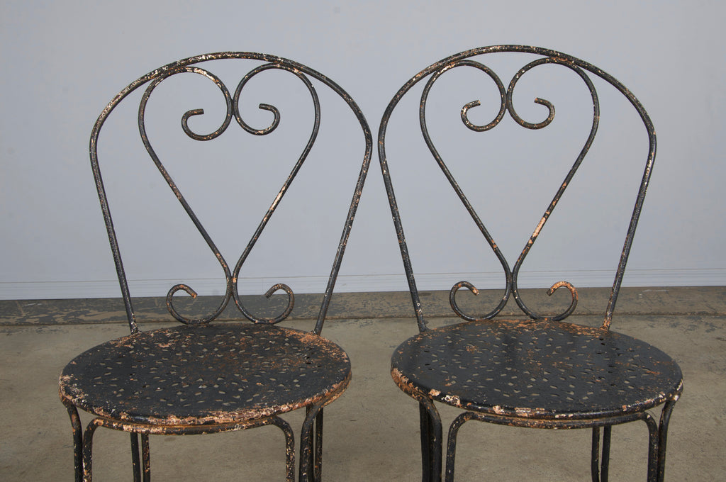 Antique French Art Nouveau Black Wrought Iron Painted Garden Set