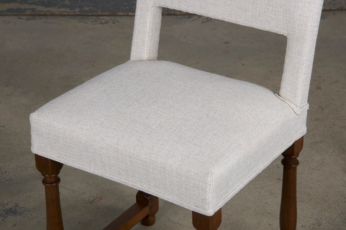 ON HOLD Antique French Louis XIII Style Walnut Dining Chairs W/ Off-White Woven Fabric - Set of 8