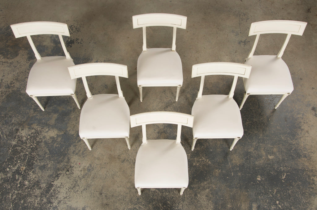 French Neoclassical Painted Dining Chairs in Off-White Velvet - Set of 6 by Maurice Hirsch