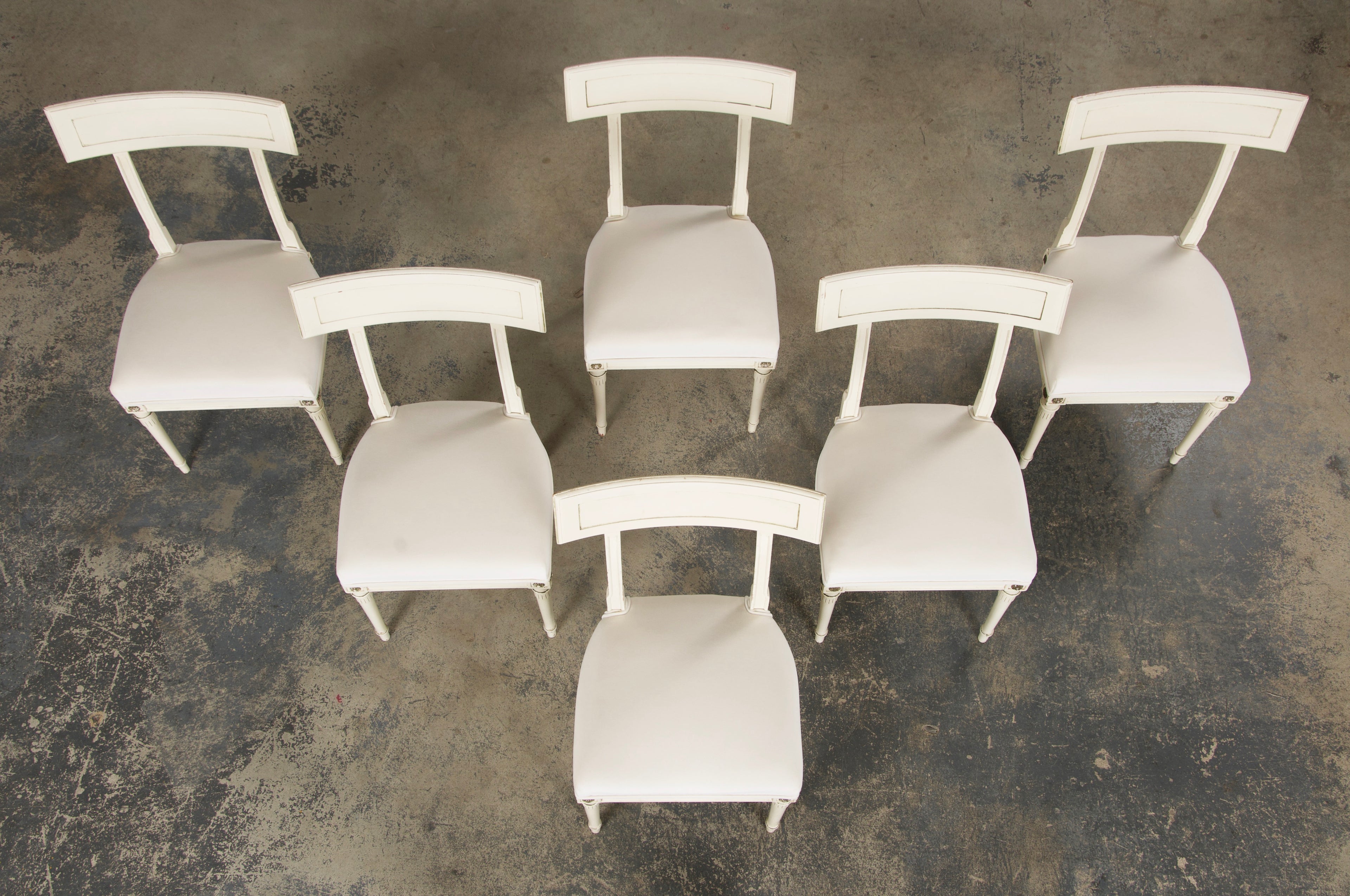 French Neoclassical Painted Dining Chairs in Off-White Velvet - Set of 6 by Maurice Hirsch