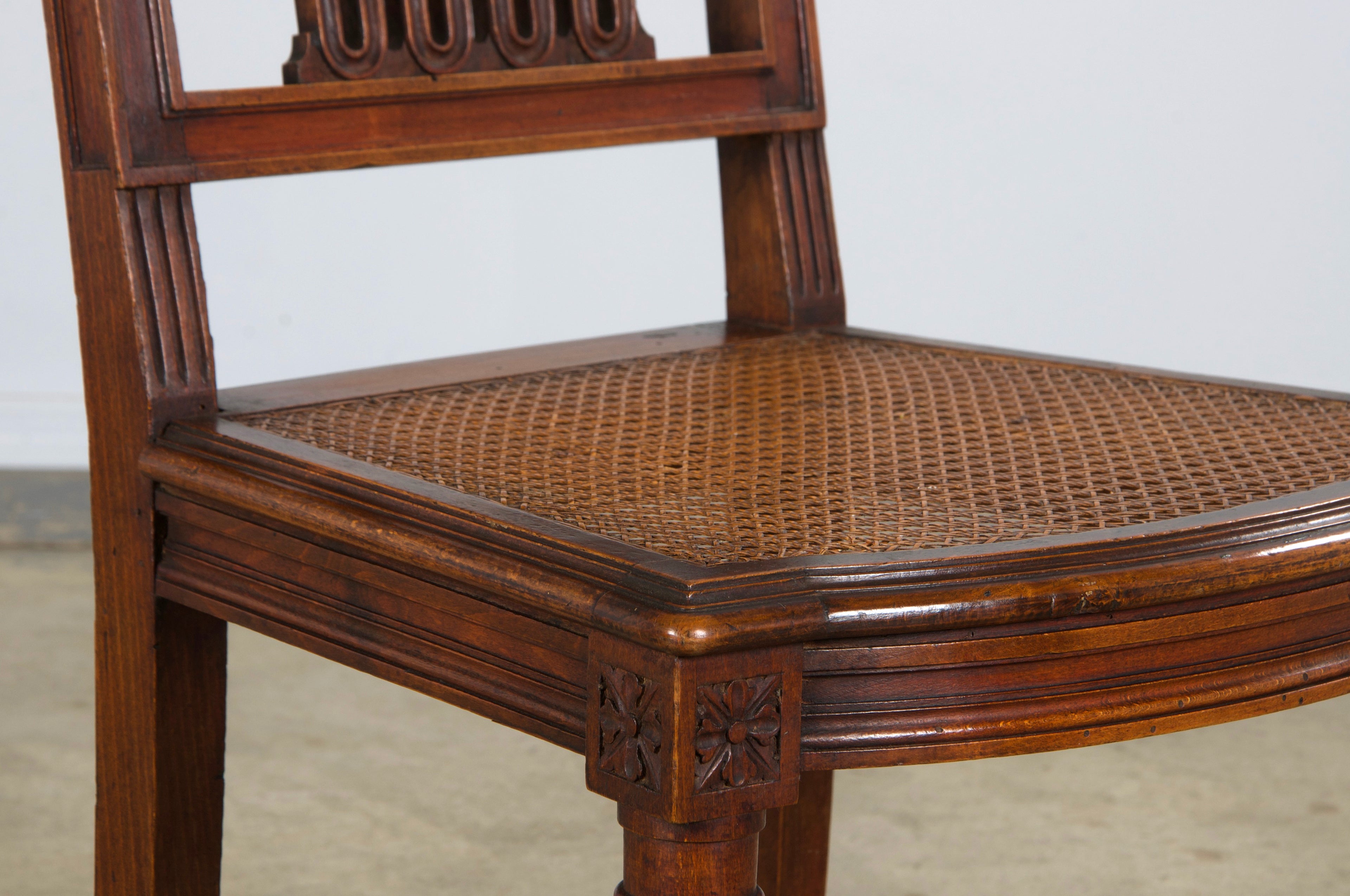 Antique French Louis XVI Style Maple Dining Chairs W/ Cane Seats - Set of 6
