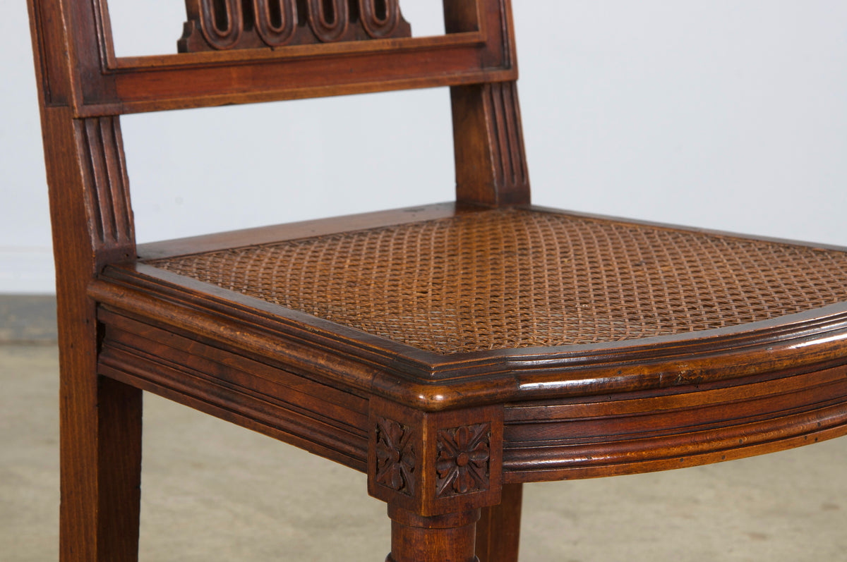 Antique French Louis XVI Style Maple Dining Chairs W/ Cane Seats - Set of 6