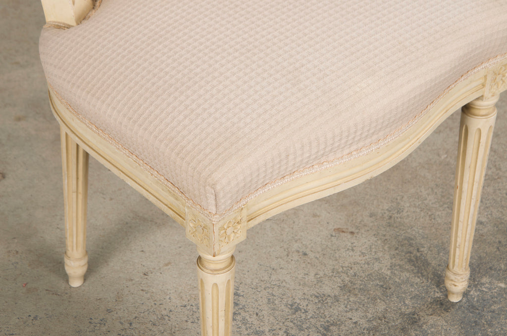 Antique French Louis XVI Style Painted Dining Chairs W/ Cream Fabric - Set of 6