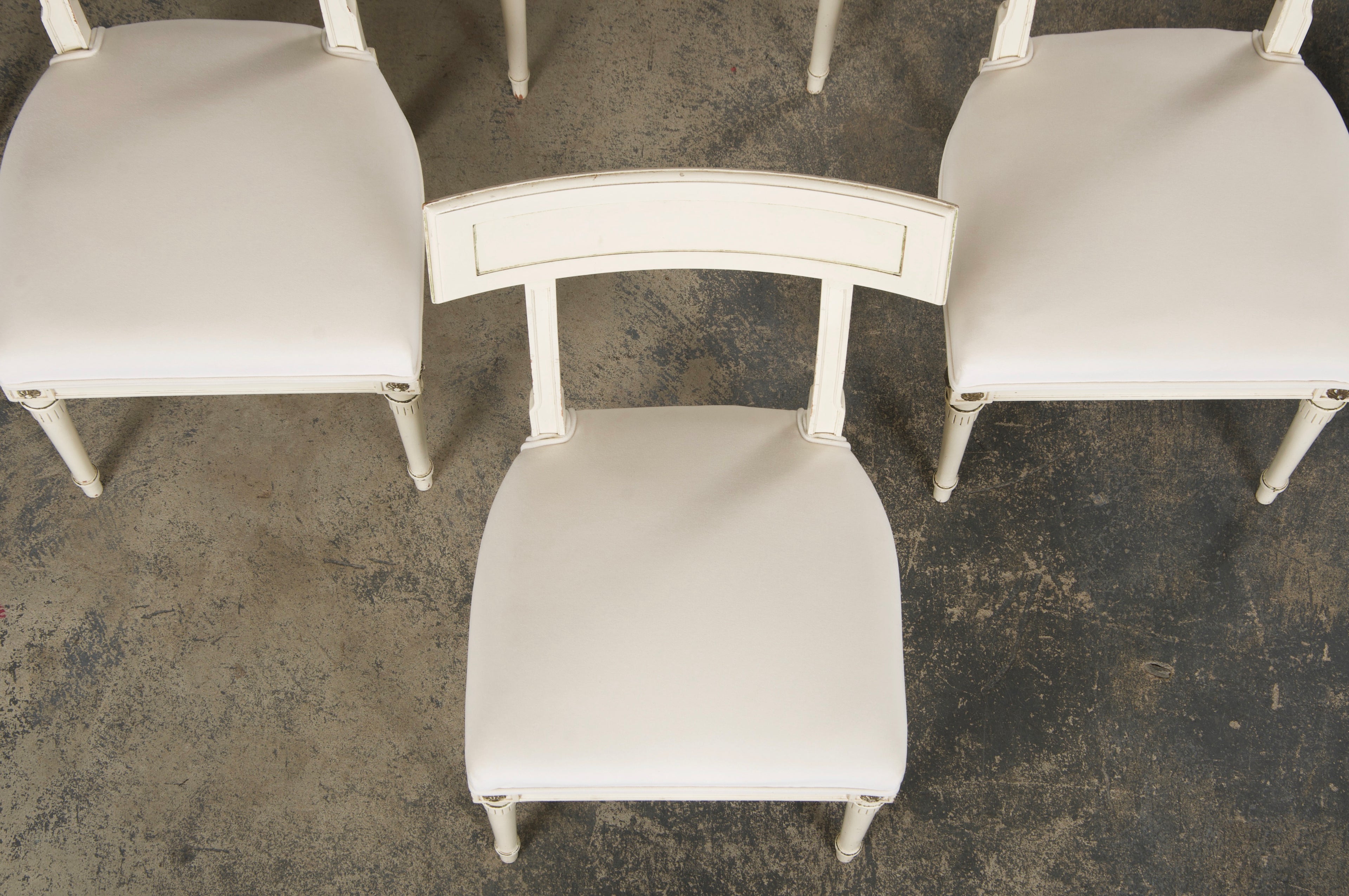French Neoclassical Painted Dining Chairs in Off-White Velvet - Set of 6 by Maurice Hirsch