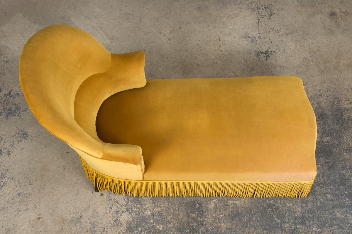 19th Century French Napoleon III Style Chaise Lounge W/ Golden Yellow Velvet