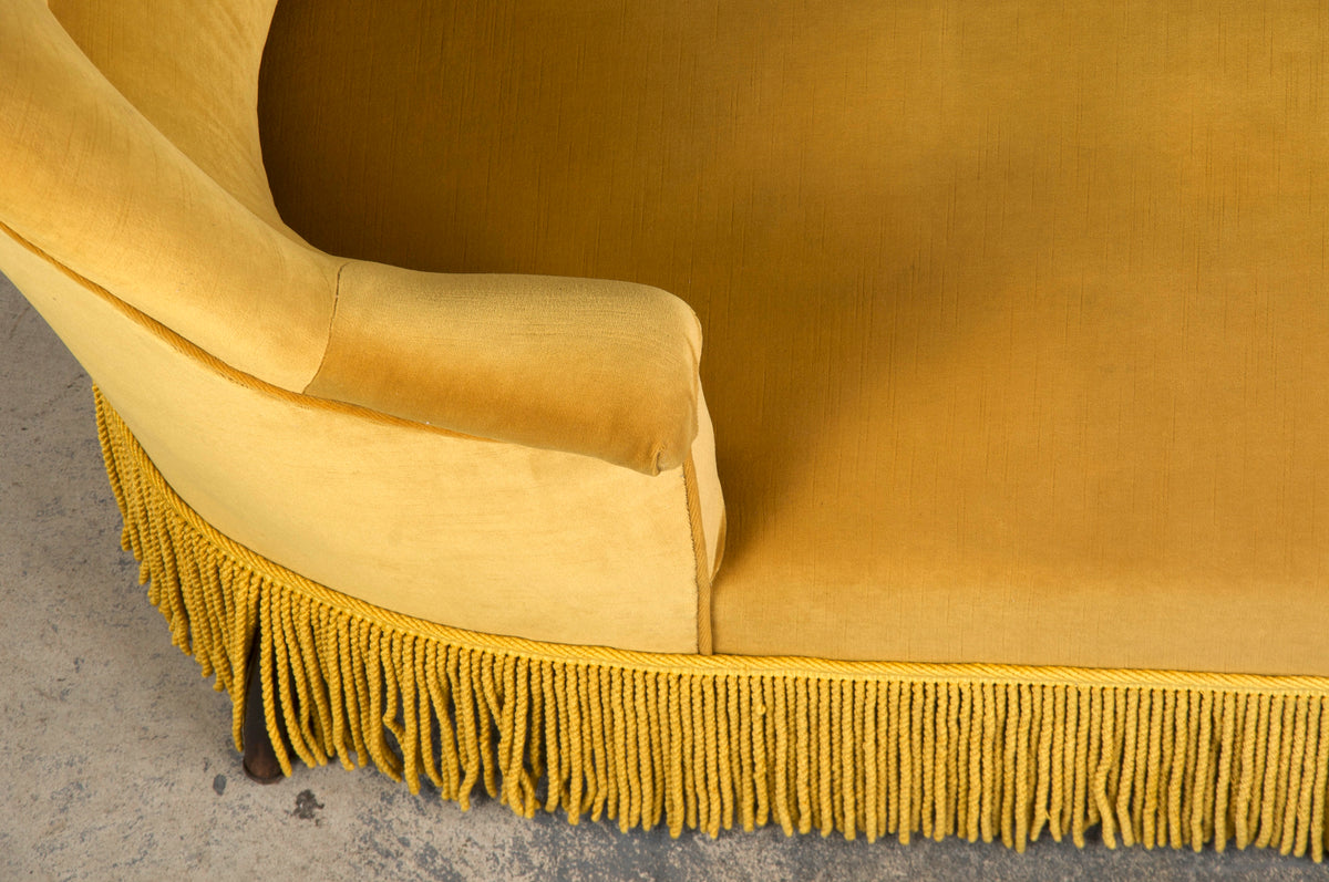 19th Century French Napoleon III Style Chaise Lounge W/ Golden Yellow Velvet