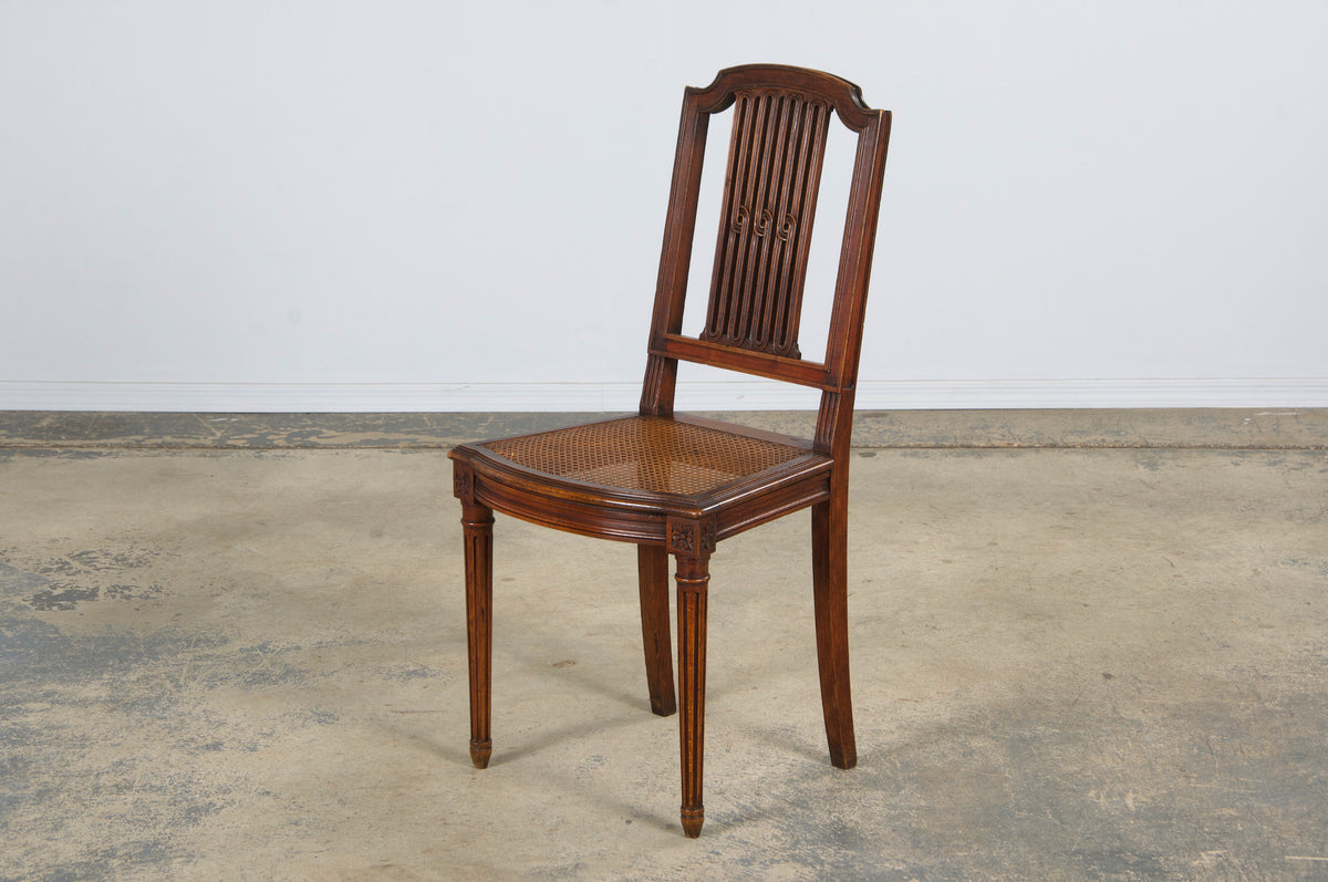 Antique French Louis XVI Style Maple Dining Chairs W/ Cane Seats - Set of 6