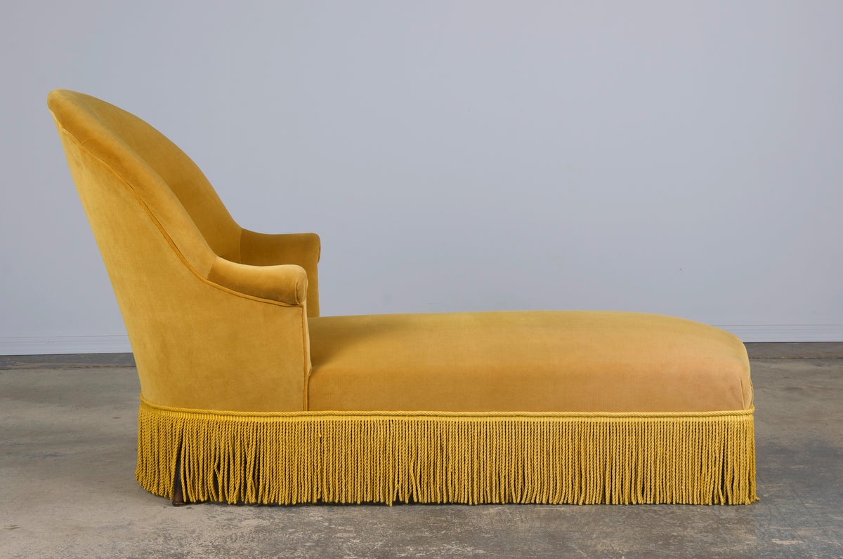 19th Century French Napoleon III Style Chaise Lounge W/ Golden Yellow Velvet