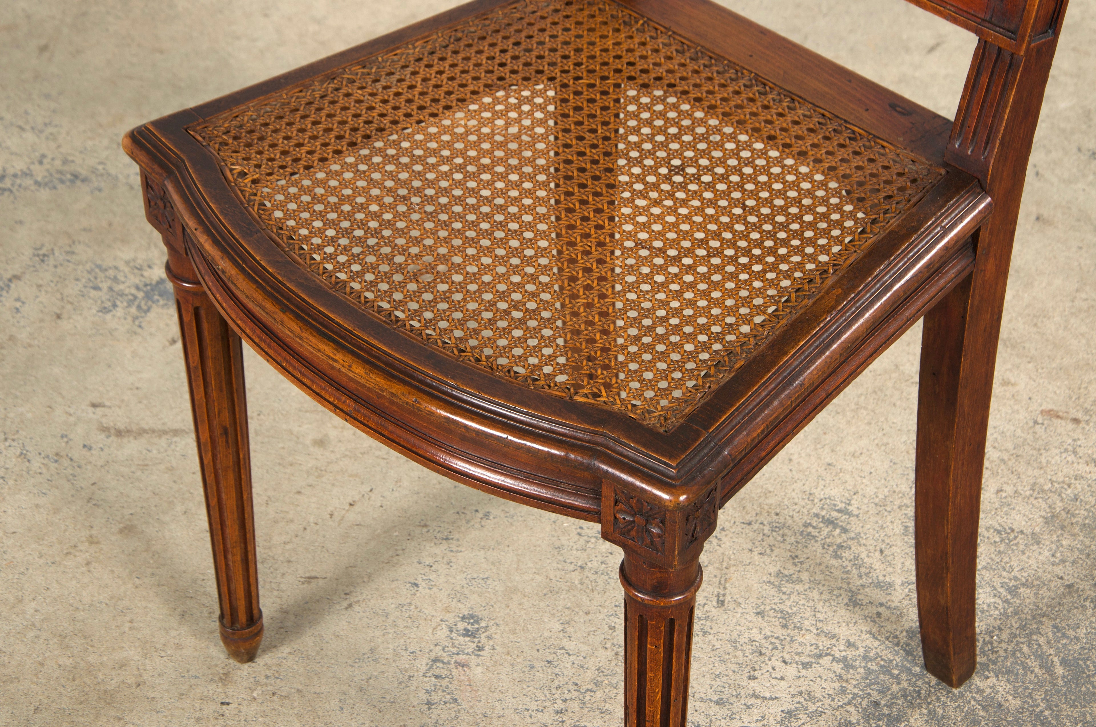 Antique French Louis XVI Style Maple Dining Chairs W/ Cane Seats - Set of 6