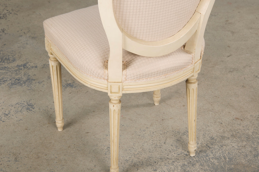 Antique French Louis XVI Style Painted Dining Chairs W/ Cream Fabric - Set of 6