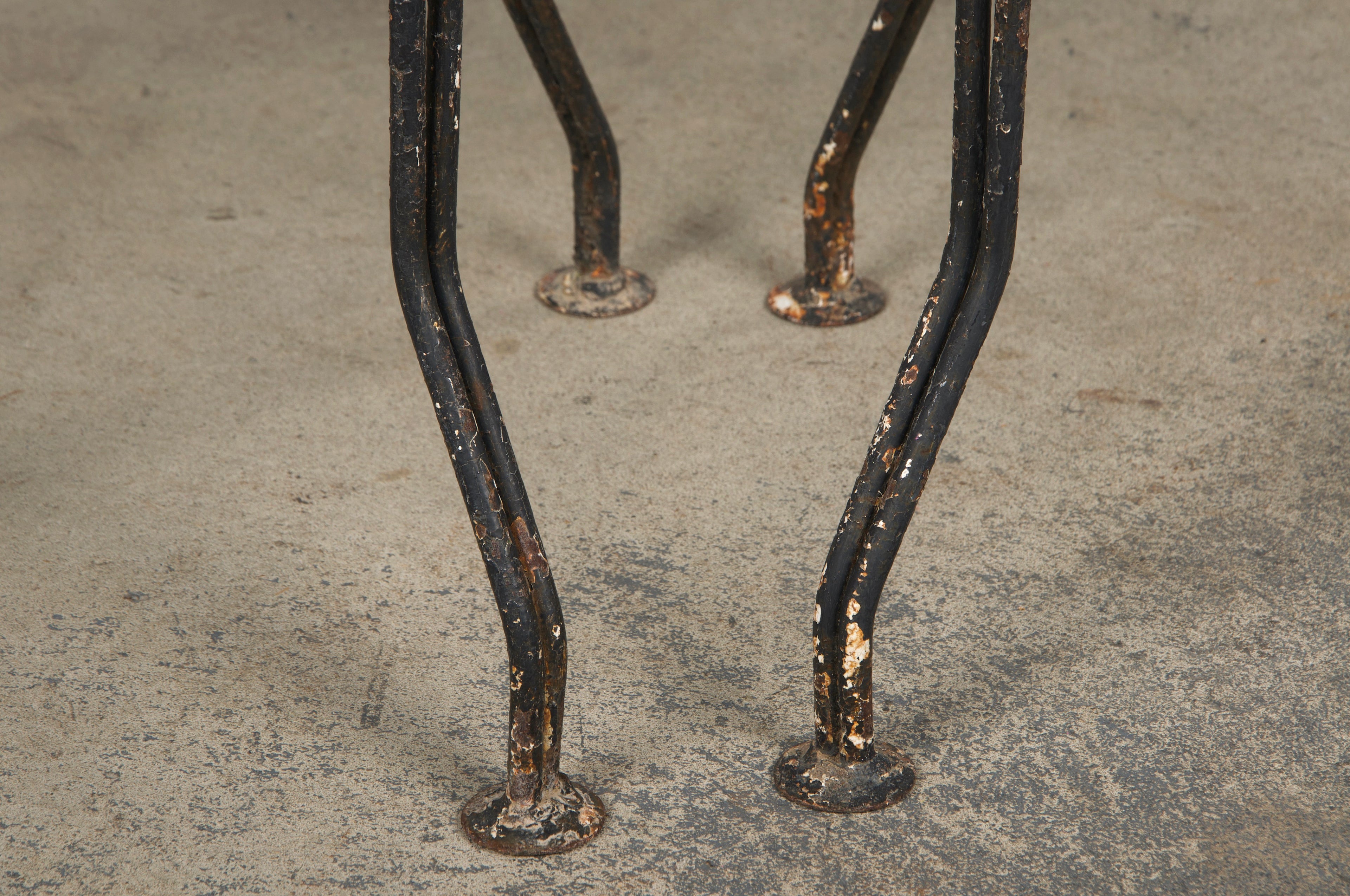 Antique French Art Nouveau Black Wrought Iron Painted Garden Set