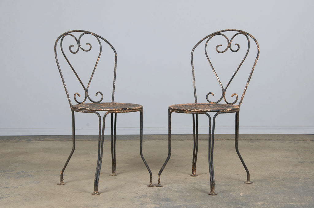 Antique French Art Nouveau Black Wrought Iron Painted Garden Set