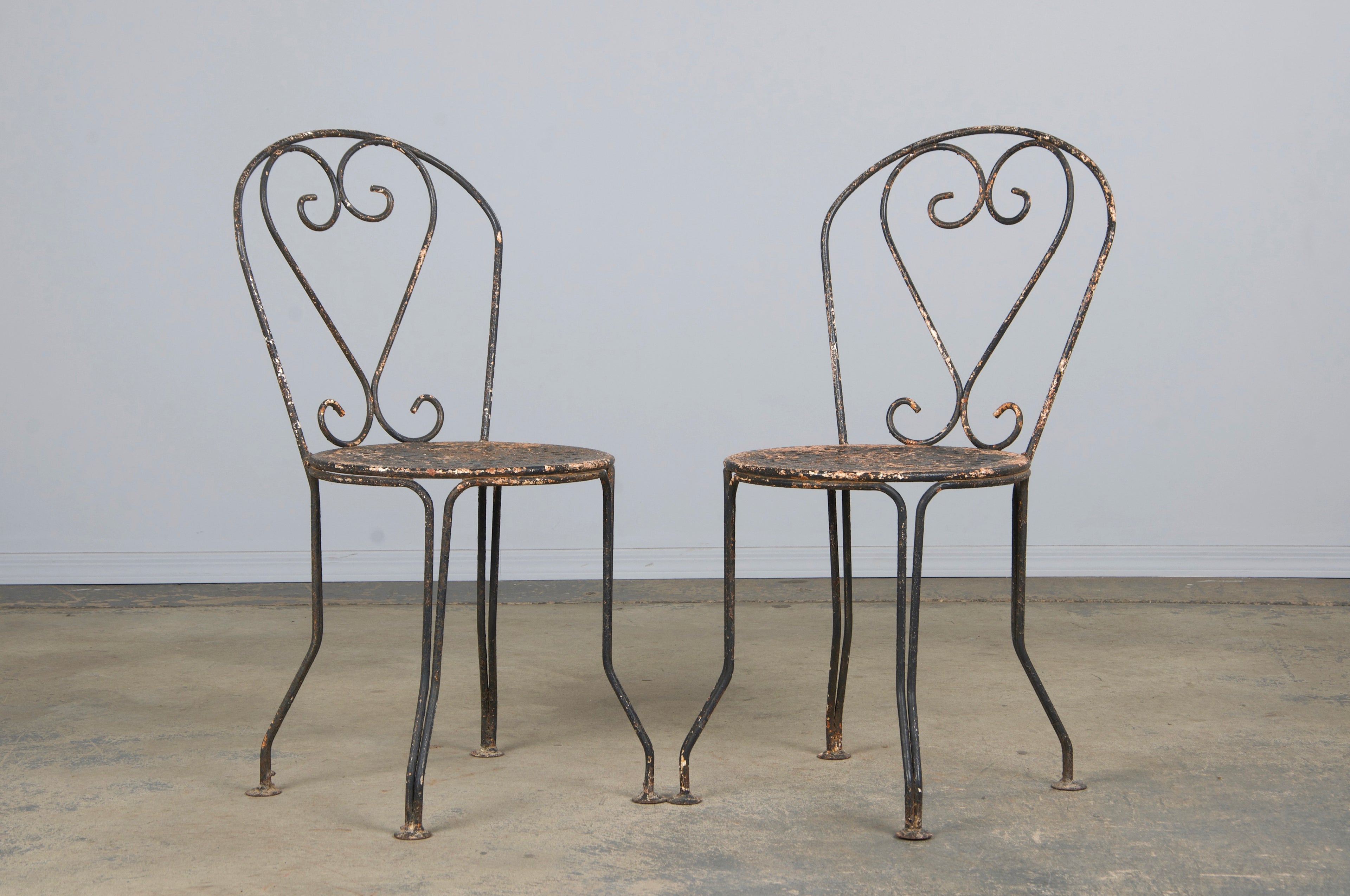 Antique French Art Nouveau Black Wrought Iron Painted Garden Set