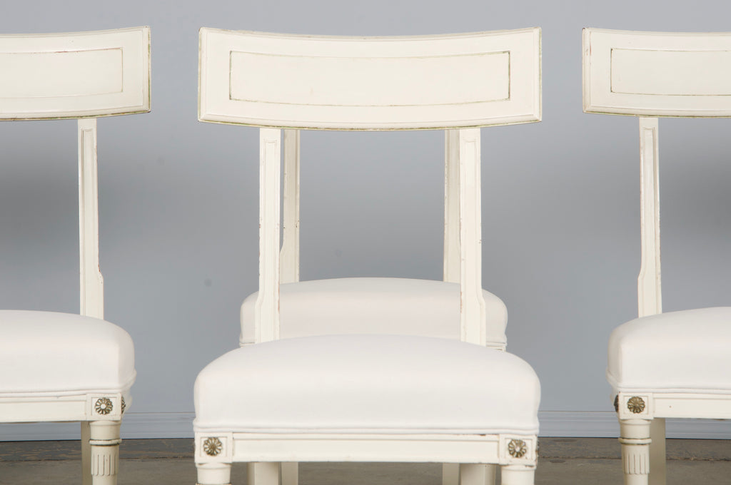 French Neoclassical Painted Dining Chairs in Off-White Velvet - Set of 6 by Maurice Hirsch