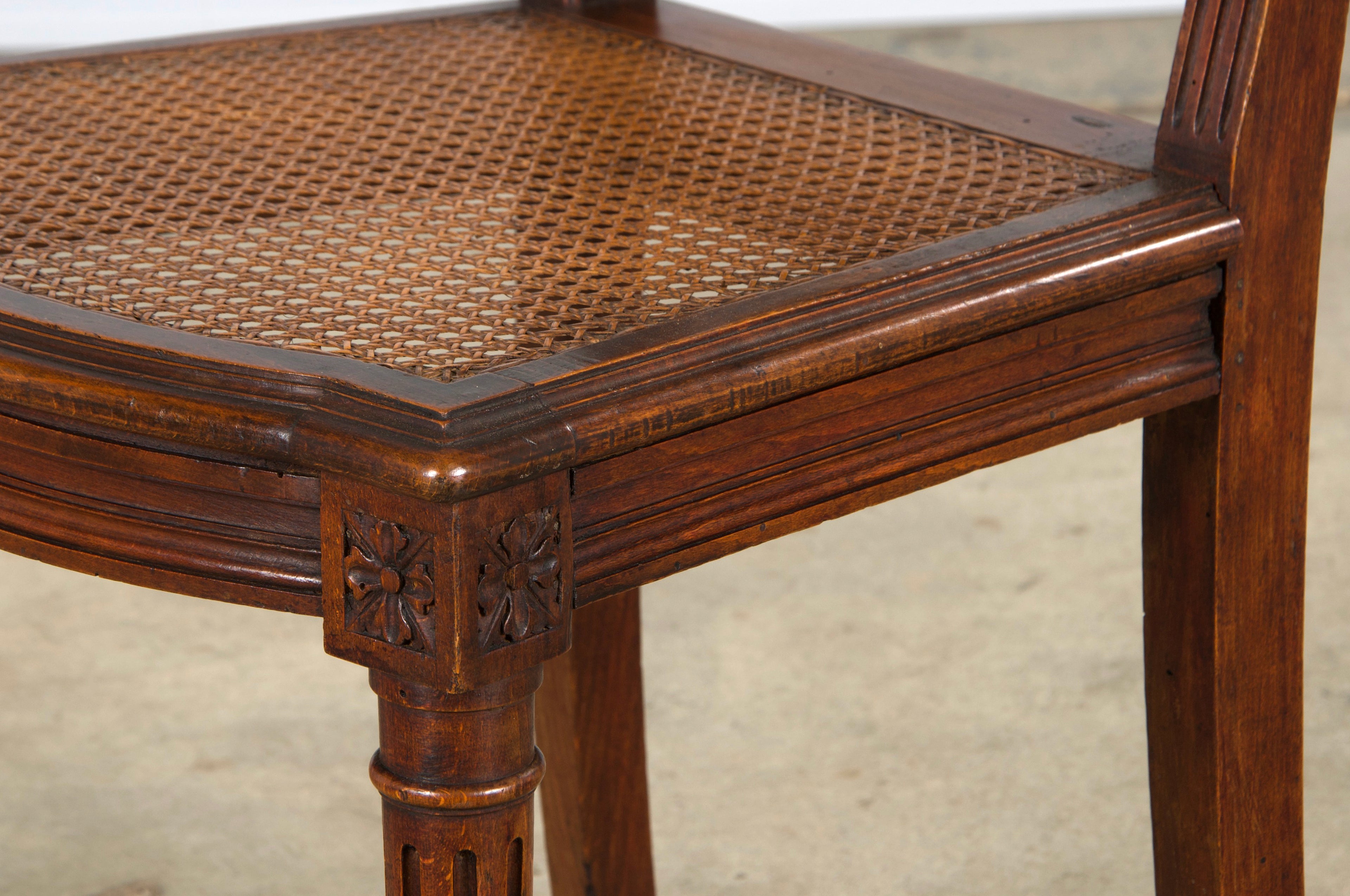 Antique French Louis XVI Style Maple Dining Chairs W/ Cane Seats - Set of 6