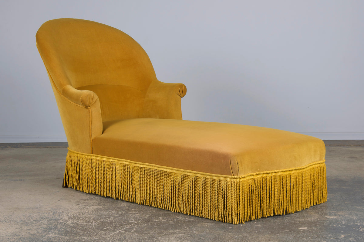 19th Century French Napoleon III Style Chaise Lounge W/ Golden Yellow Velvet