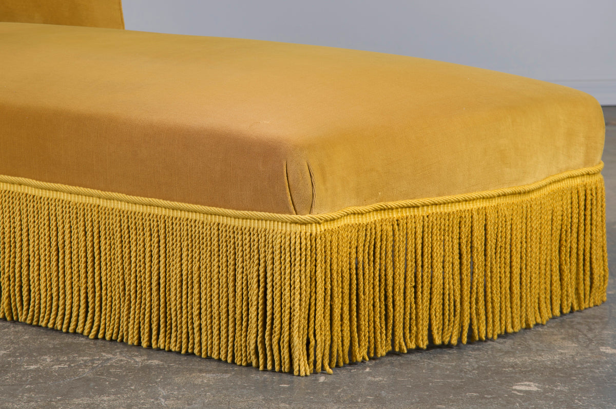 19th Century French Napoleon III Style Chaise Lounge W/ Golden Yellow Velvet