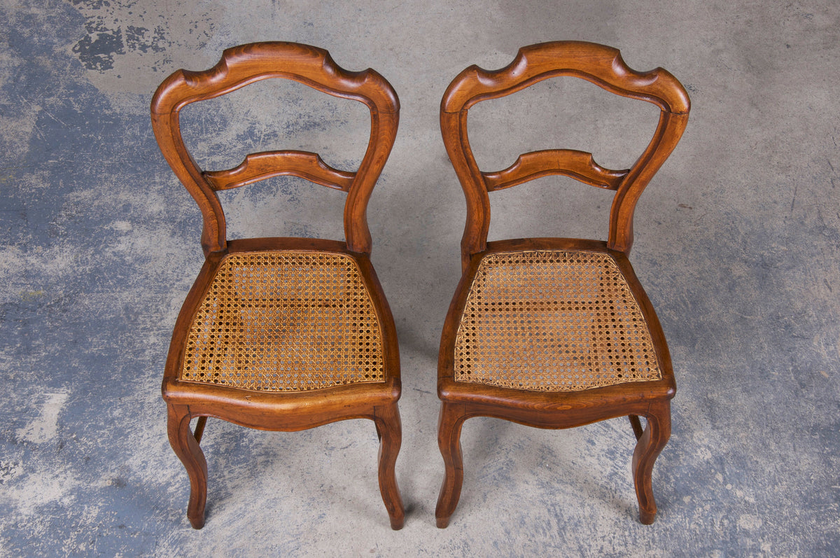 Antique Country French Louis Philippe Style Provincial Maple Dining Chairs W/ Cane Seats - Set of 12