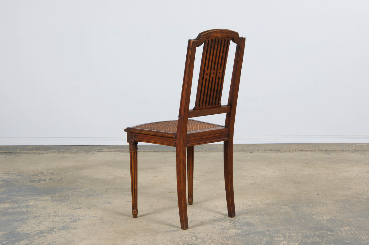 Antique French Louis XVI Style Maple Dining Chairs W/ Cane Seats - Set of 6