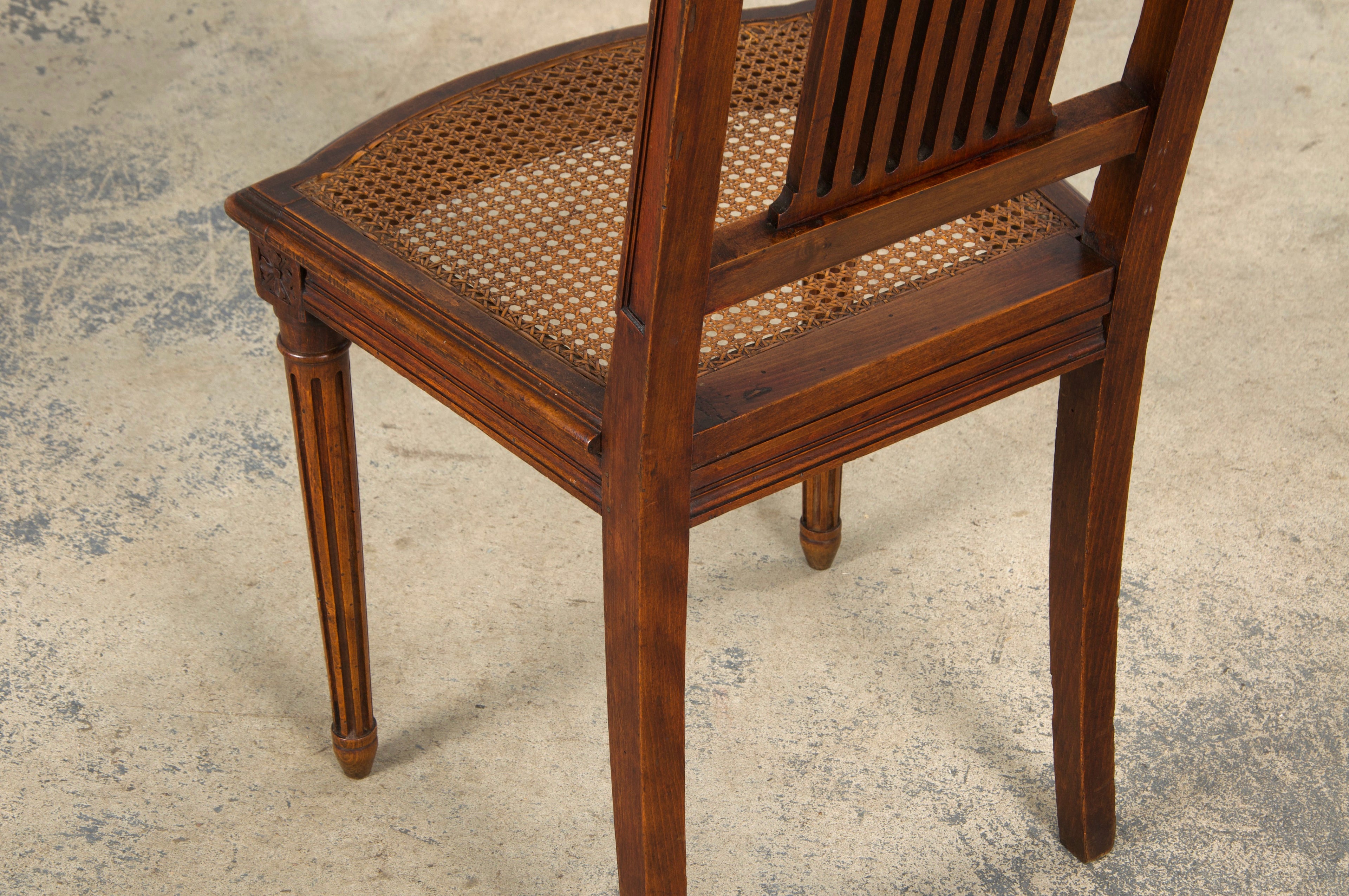 Antique French Louis XVI Style Maple Dining Chairs W/ Cane Seats - Set of 6