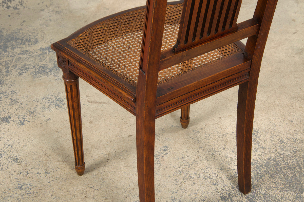 Antique French Louis XVI Style Maple Dining Chairs W/ Cane Seats - Set of 6