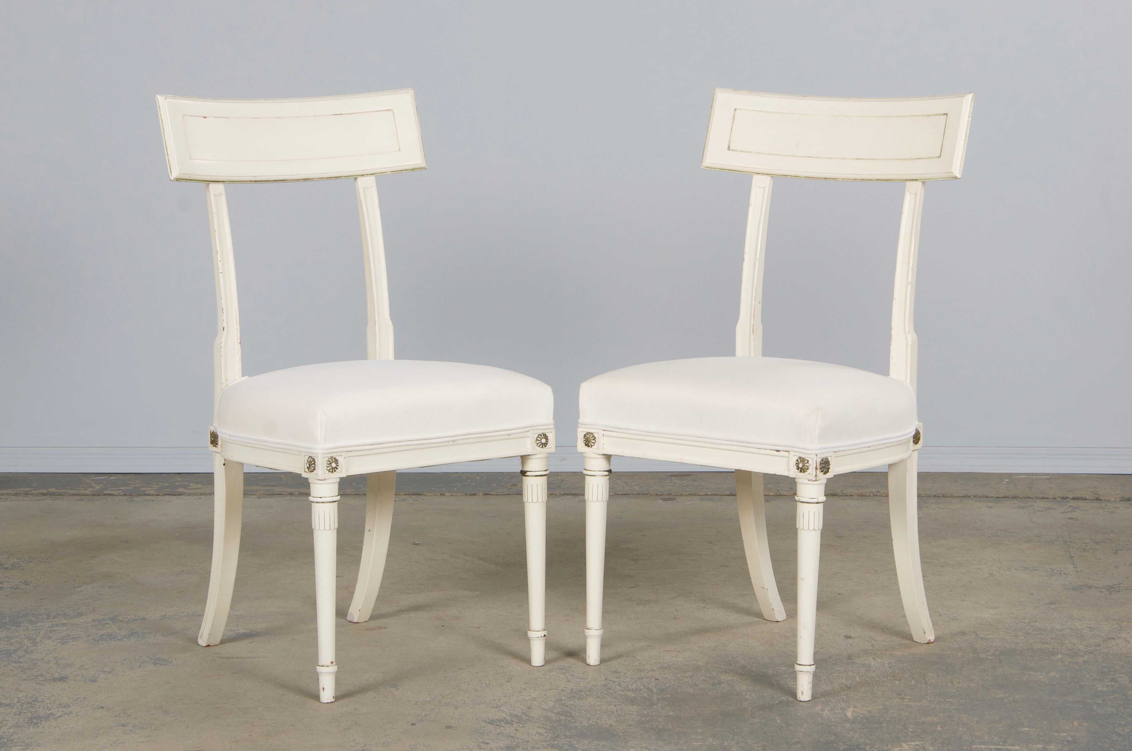 French Neoclassical Painted Dining Chairs in Off-White Velvet - Set of 6 by Maurice Hirsch